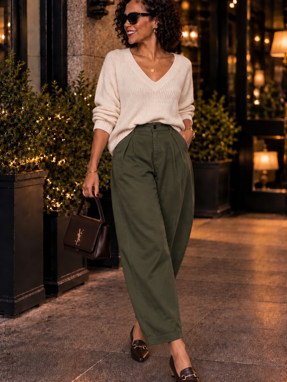 Womens Olive Green Casual Trousers